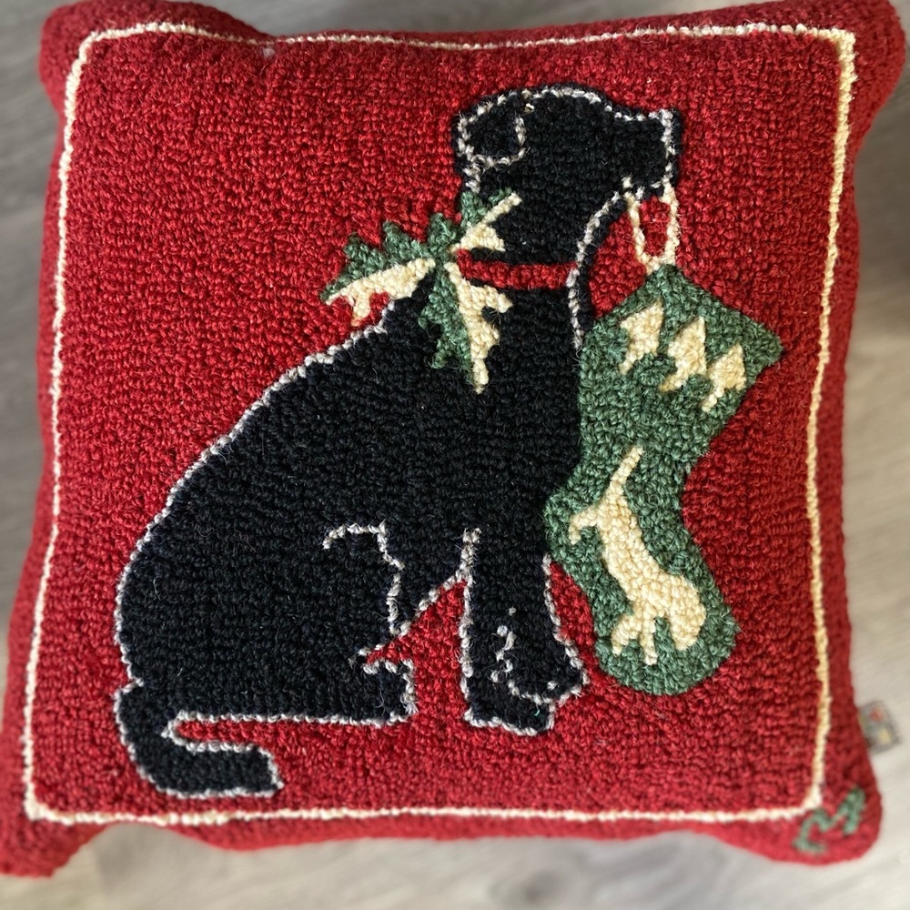 Holiday Dog Hooked Pillow